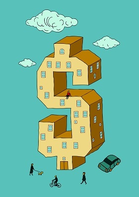 Dollar shaped building (vector illustration)