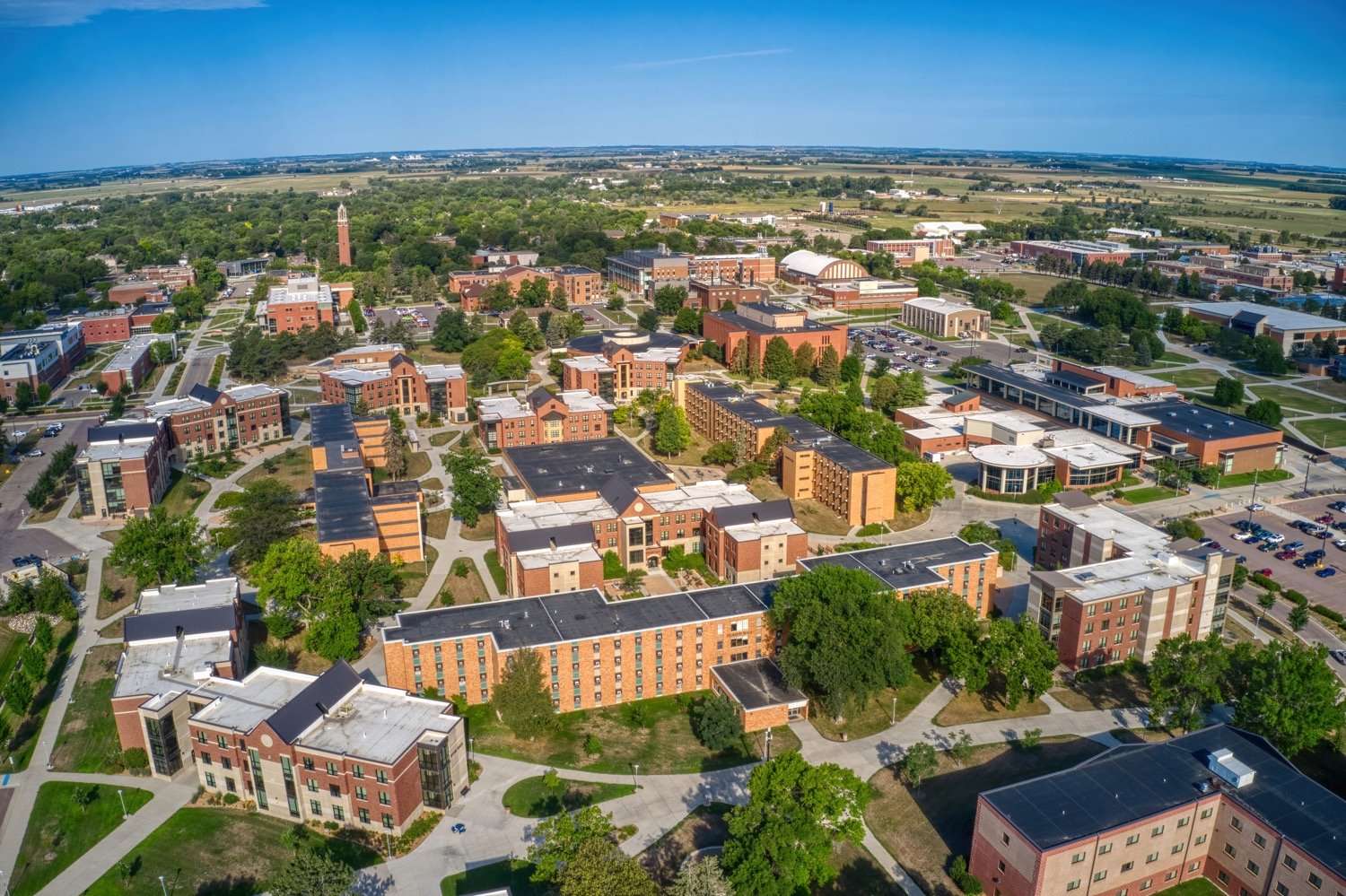 Aerial view of a large college campus that could benefit from an improved energy management system.